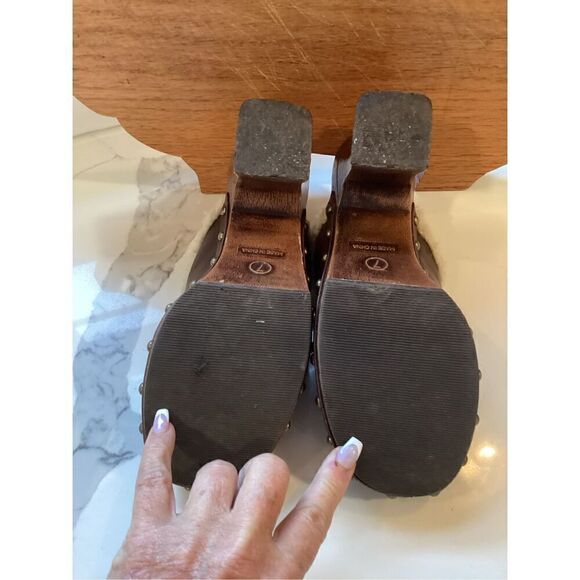 MIA Chunky Brown Leather Clog Sz 7 Faux Fur 90’s - Picture 7 of 9